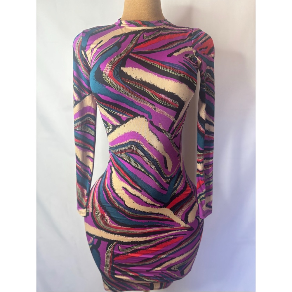 Vibrant Abstract Long Sleeve Dress